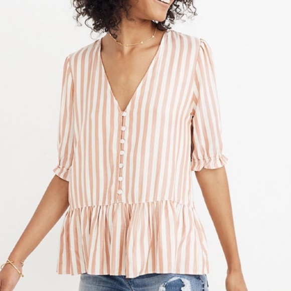 Madewell Tops - Madewell Courtyard Ruffle Hem Top Stripe Small